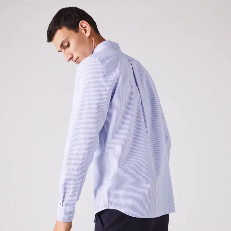 CAMICIA DA UOMO LACOSTE IN COTONE OXFORD A RIGHE REGULAR FIT CH2945 F6Z