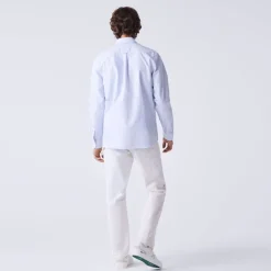 CAMICIA DA UOMO LACOSTE IN COTONE OXFORD A RIGHE REGULAR FIT CH2945 F6Z
