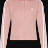 FELPA CON CAPPUCCIO DA DONNA ADIDAS ESSENTIALS ROSSA CON STRISCE LATERALI