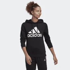 FELPA CON CAPPUCCIO DA DONNA ADIDAS ESSENTIALS NERA CON GRANDE LOGO FRONTALE