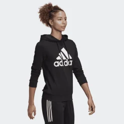 FELPA CON CAPPUCCIO DA DONNA ADIDAS ESSENTIALS NERA CON GRANDE LOGO FRONTALE