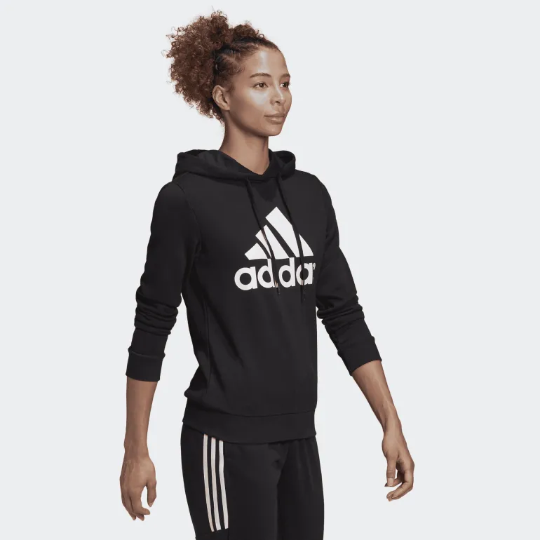FELPA CON CAPPUCCIO DA DONNA ADIDAS ESSENTIALS NERA CON GRANDE LOGO FRONTALE