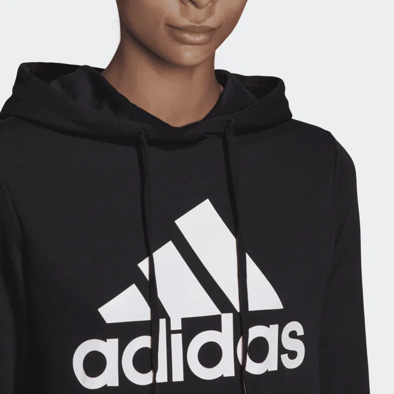 FELPA CON CAPPUCCIO DA DONNA ADIDAS ESSENTIALS NERA CON GRANDE LOGO FRONTALE