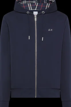 FELPA DA UOMO SUN68 ZIP CONTRAST FABRIC NAVY BLUE F44123 07