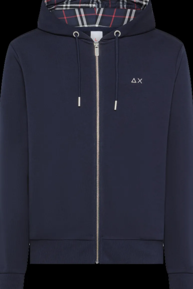 FELPA DA UOMO SUN68 ZIP CONTRAST FABRIC NAVY BLUE F44123 07