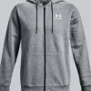 FELPA DA UOMO UNDER ARMOUR ESSENTIAL FZ HOOD PITCH GRAY MEDI 1373881 0012