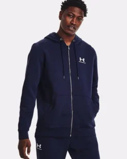 FELPA DA UOMO UNDER ARMOUR ESSENTIAL FZ HOOD MIDNIGHT NAVY 1373881 0410