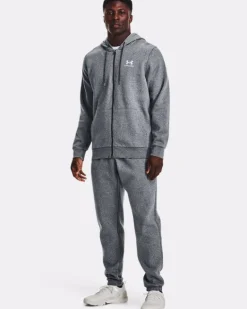 FELPA DA UOMO UNDER ARMOUR ESSENTIAL FZ HOOD PITCH GRAY MEDI 1373881 0012