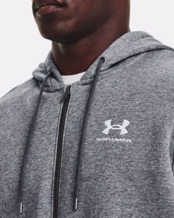 FELPA DA UOMO UNDER ARMOUR ESSENTIAL FZ HOOD PITCH GRAY MEDI 1373881 0012