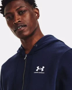 FELPA DA UOMO UNDER ARMOUR ESSENTIAL FZ HOOD MIDNIGHT NAVY 1373881 0410