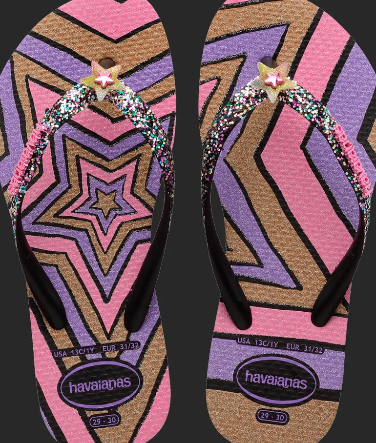 INFRADITO DA MARE JUNIOR HAVAIANAS KIDS SLIM GLITTER TRENDY BLACK 4146976 0090