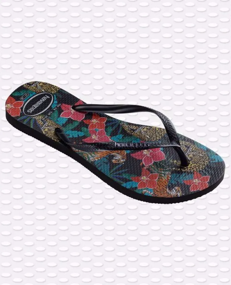 INFRADITO DONNA HAVAIANAS SLIM TROPICAL NERE CON MOTIVO FLOREALE
