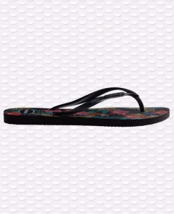 INFRADITO DONNA HAVAIANAS SLIM TROPICAL NERE CON MOTIVO FLOREALE