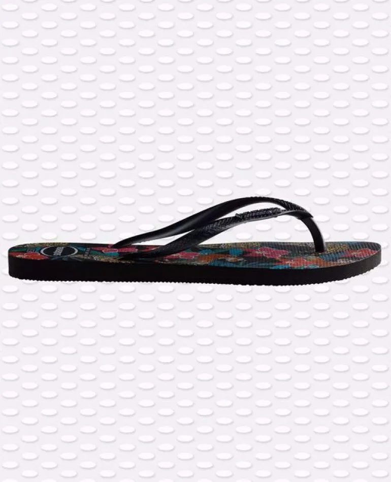 INFRADITO DONNA HAVAIANAS SLIM TROPICAL NERE CON MOTIVO FLOREALE