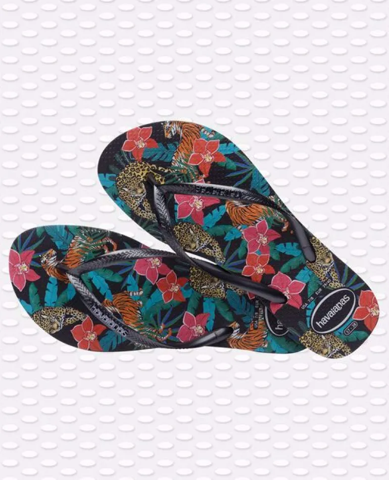 INFRADITO DONNA HAVAIANAS SLIM TROPICAL NERE CON MOTIVO FLOREALE