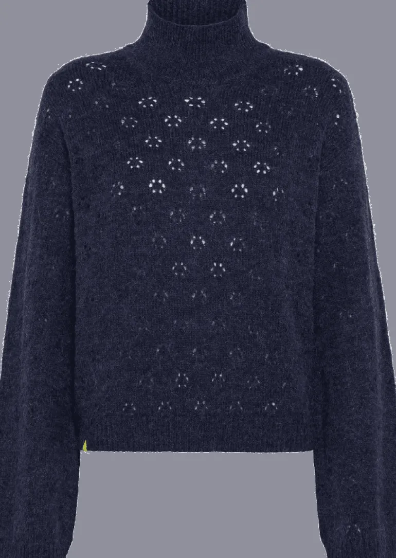 MAGLIONE DA DONNA SUN68 TURLE NECK FANCY KNITWAY NAVY BLUE K43265 07