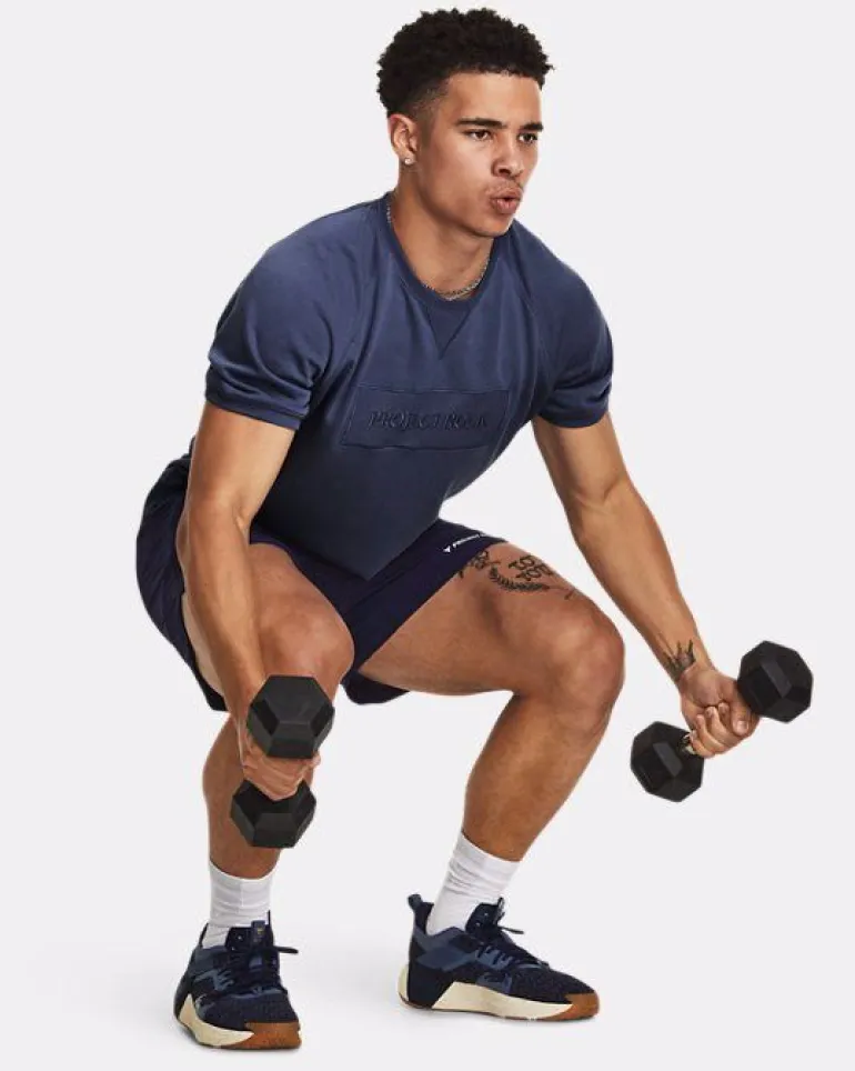 T-SHIRT A MANICA CORTA DA UOMO UNDER ARMOUR PROJECT ROCK TERRY GYM TOP HUSHED BLUE 1380177 0480